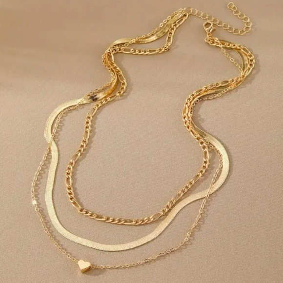 Three Piece Gold Tone Stacking necklace Set - NEW - Picture 1 of 3
